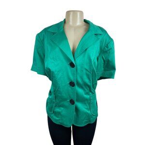 Studio I Womens Green Short Sleeve Button Down Stretchable Shirt Sz 24W - New